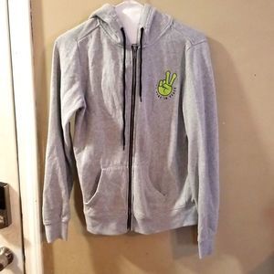 Gray zip up Hoodie "We come in peace ✌"